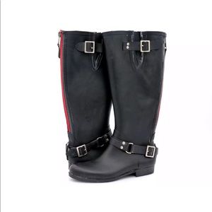 Steve Madden Womens Black Tsunamii Zip Rain Boots